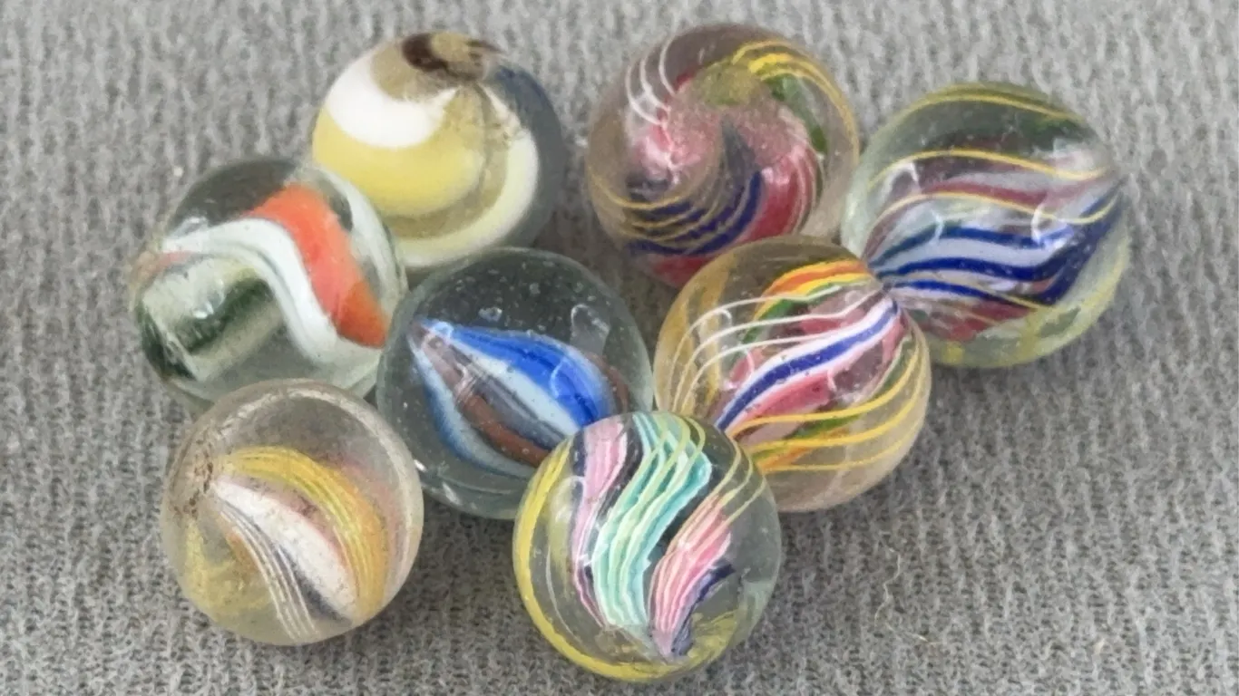 8 Swirl Glass Marbles, Appr. 1/2” D