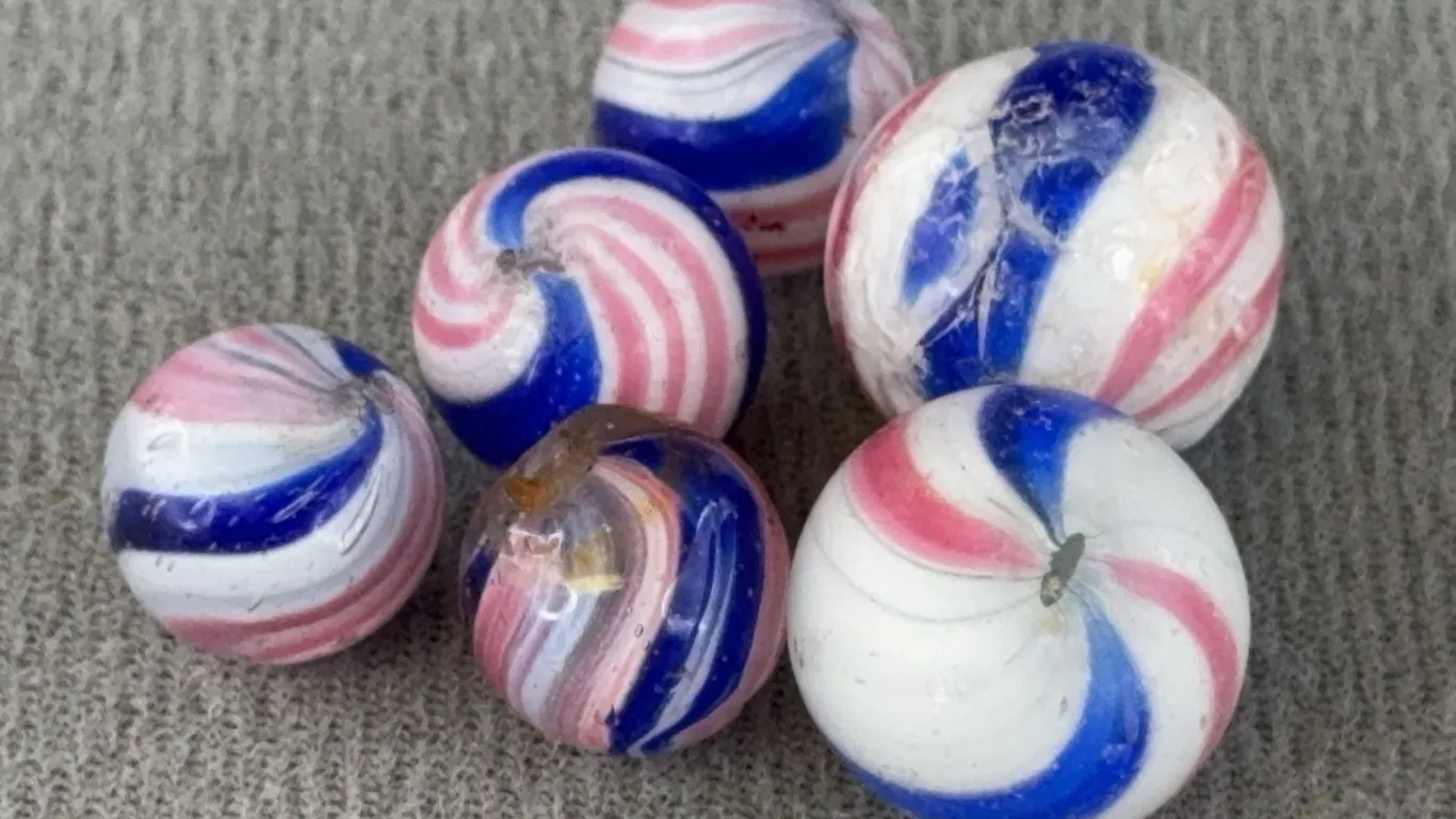 6 Swirl Glass Marbles, Appr. 1/2” D