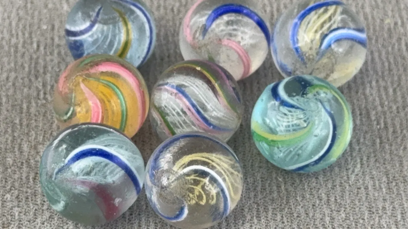 8 Swirl Glass Marbles, Appr. 1/2” D