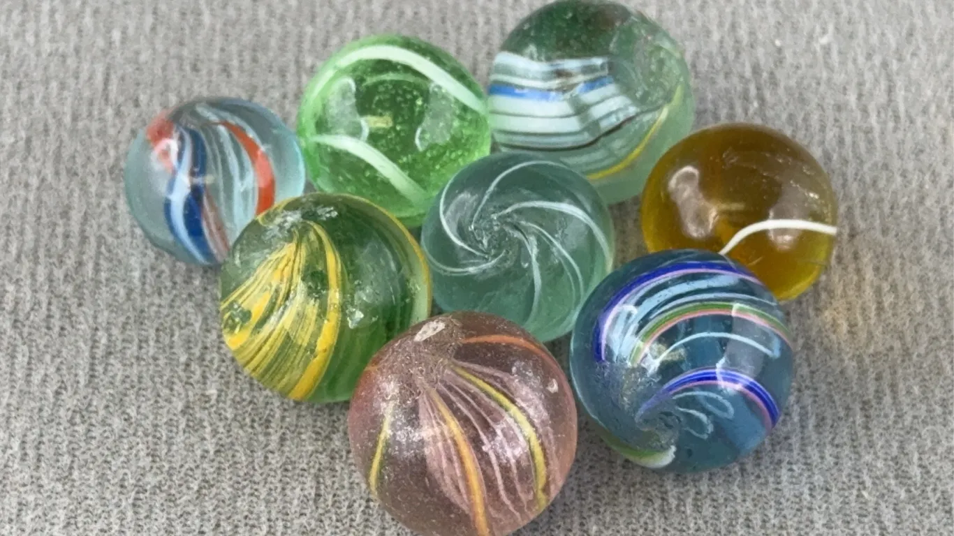 8 Swirl Glass Marbles, Appr. 1/2” D