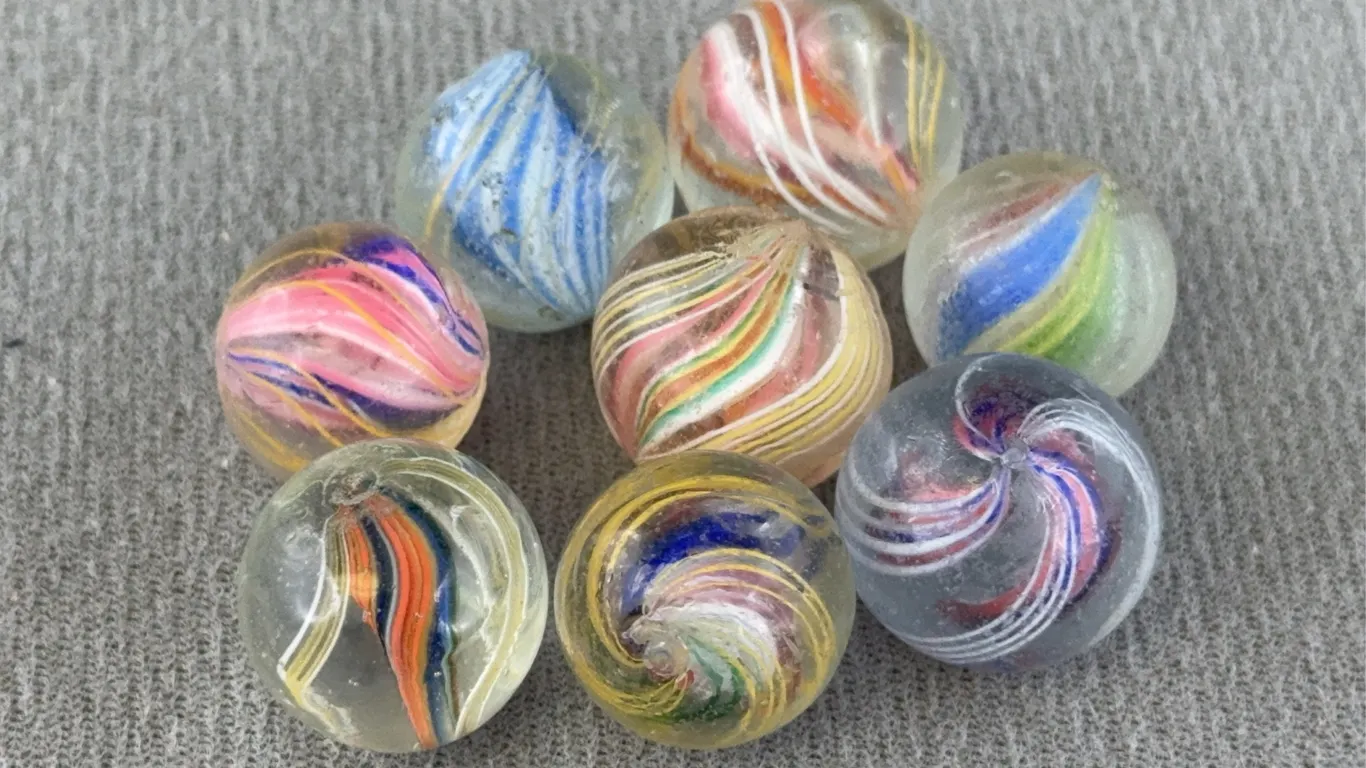 8 Swirl Glass Marbles, Appr. 1/2”D