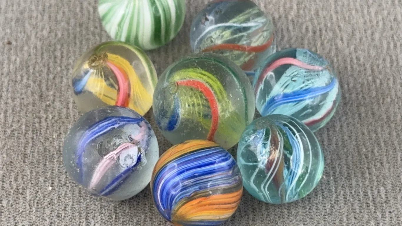 8 Swirl Glass Marbles, Appr. 1/2”D