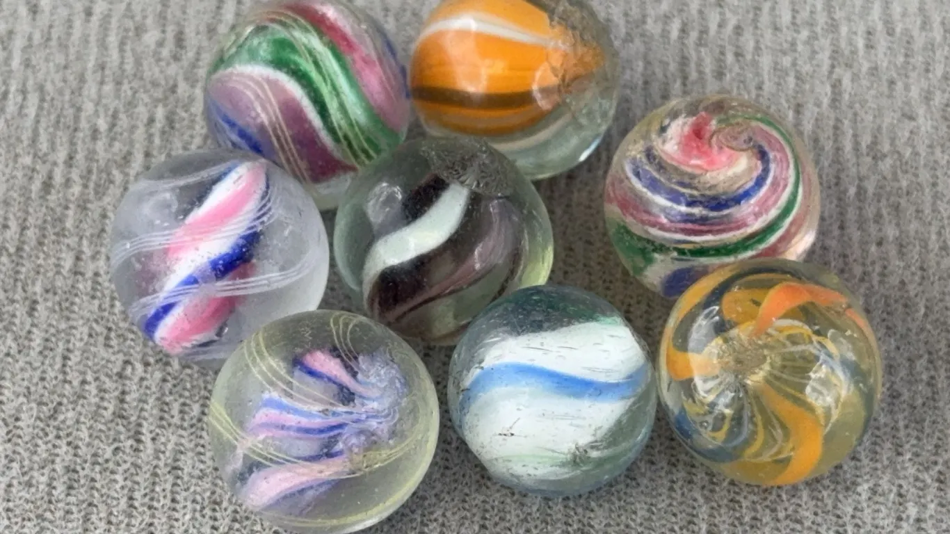 8 Swirl Glass Marbles, Appr. 1/2”D