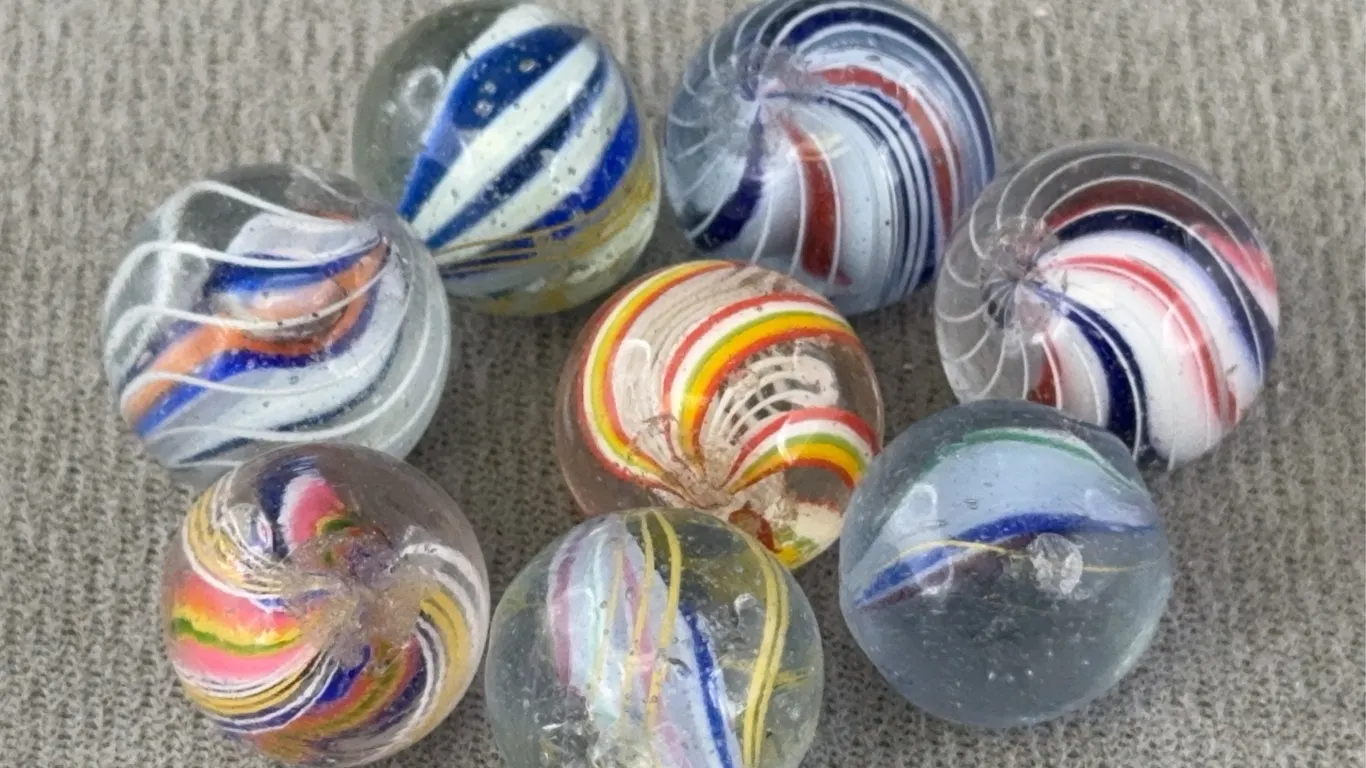 8 Swirl Glass Marbles, Appr. 1/2”D