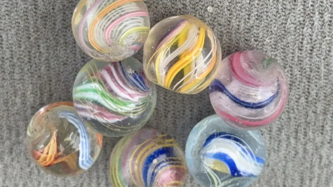 7 Swirl Glass Marbles, Appr. 1/3”D