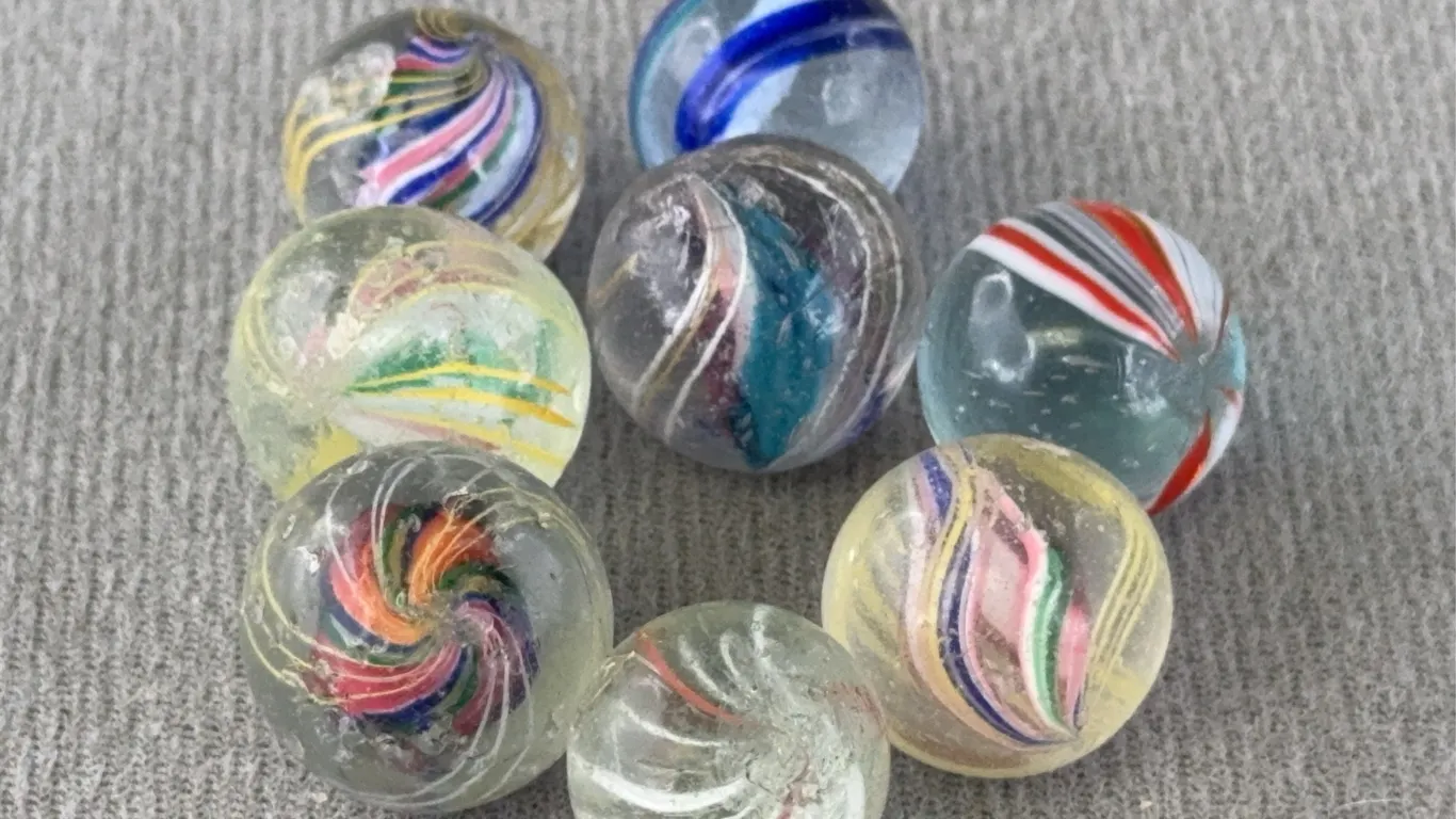 8 Swirl Glass Marbles, Appr. 1/2”D