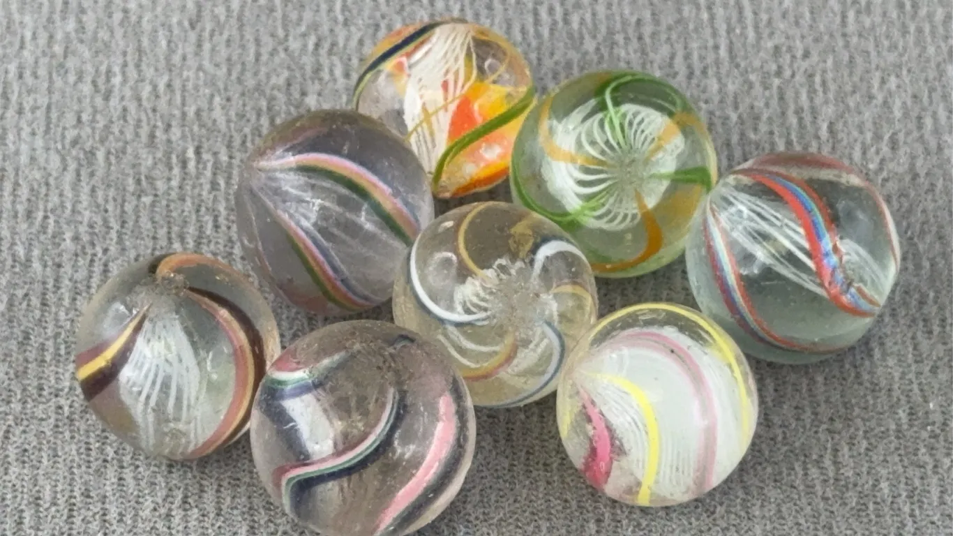 8 Swirl Glass Marbles, Appr. 1/2”D