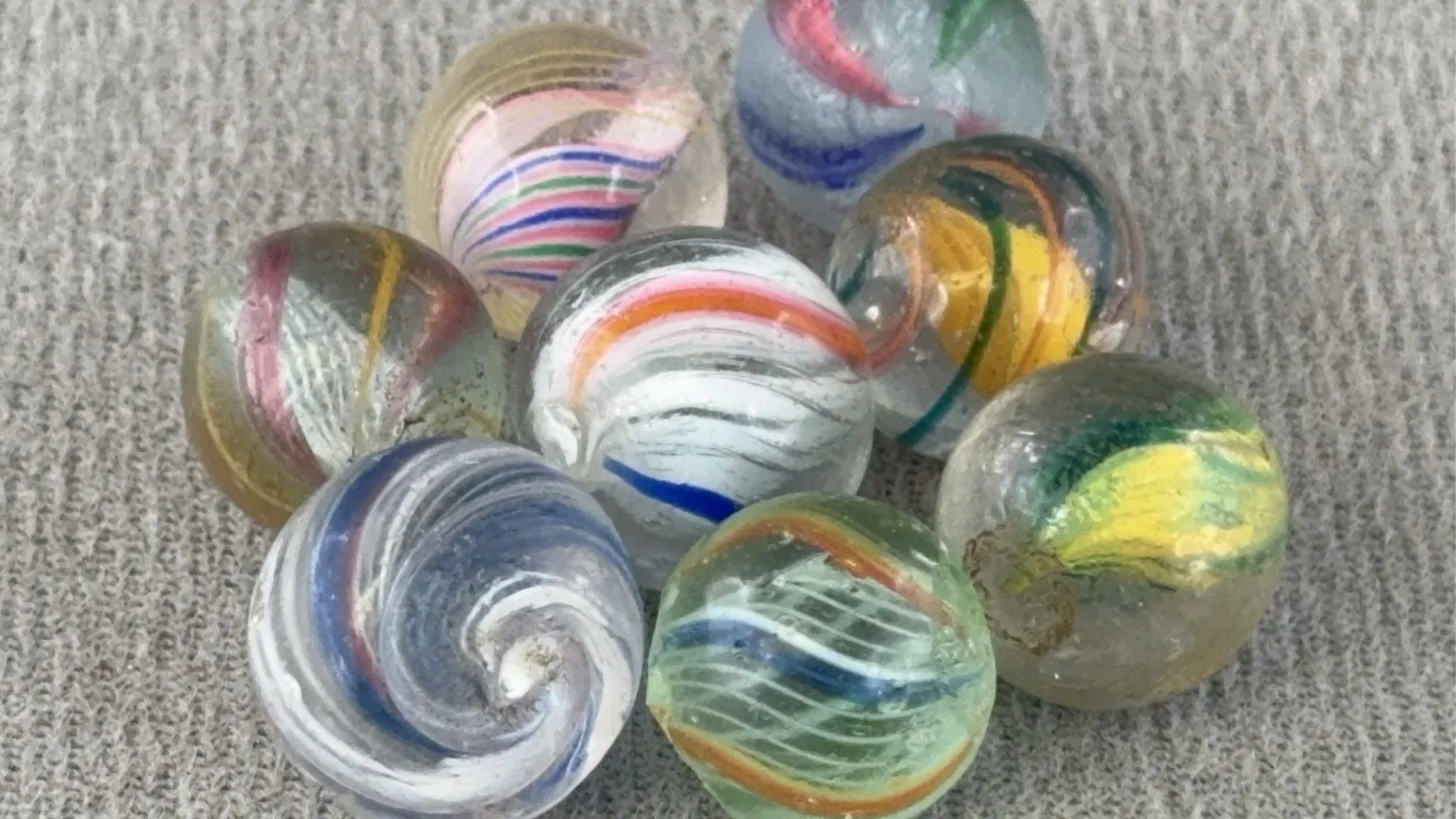 8 Swirl Glass Marbles, Appr. 1/2”D