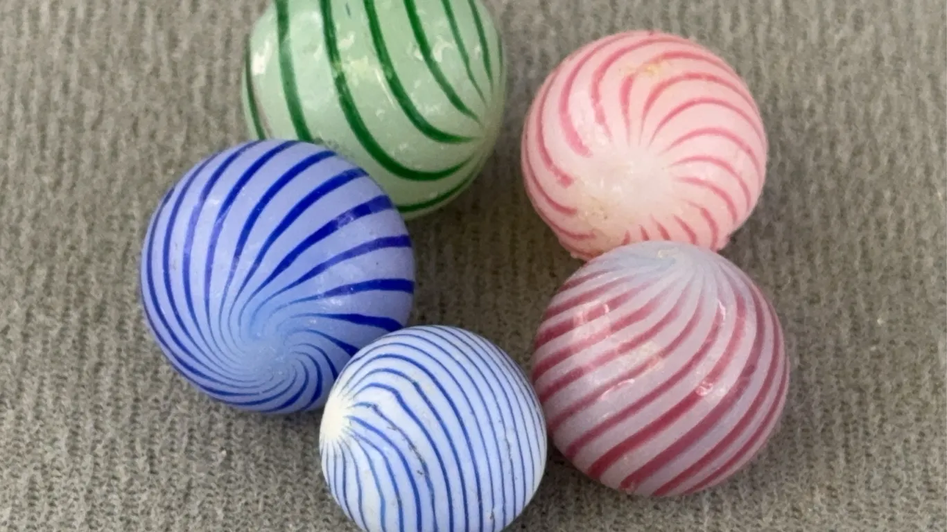 5 Swirl Glass Marbles, Appr. 1/2-3/4” D