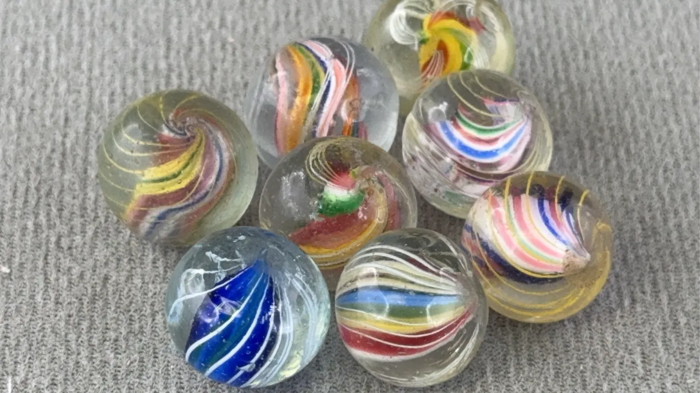 8 Swirl Glass Marbles, Appr. 1/2”D