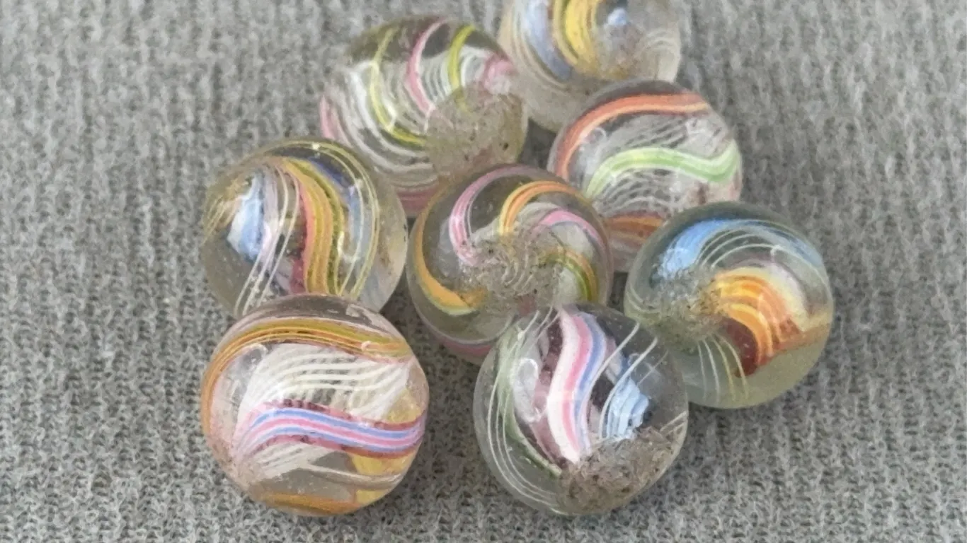 8 Swirl Glass Marbles, Appr. 1/3” D