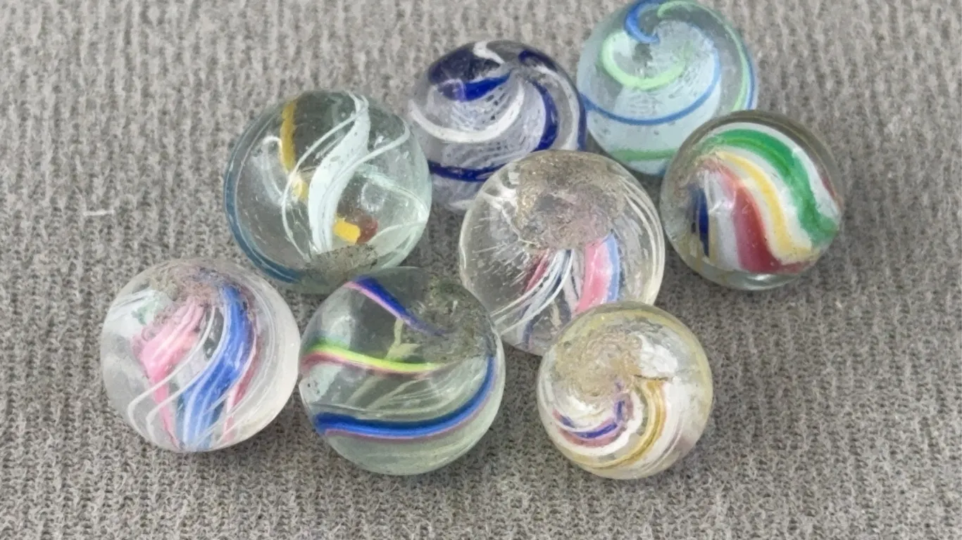 8 Swirl Glass Marbles, Appr. 1/2”D
