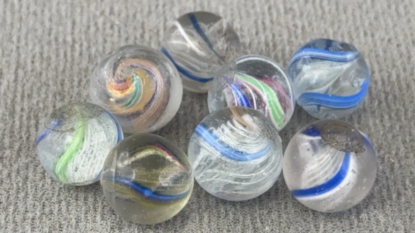 8 Swirl Glass Marbles, Appr. 1/2”D