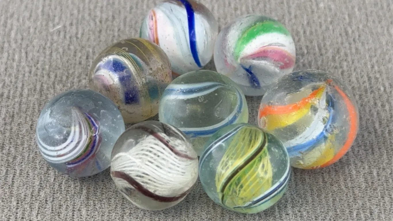 8 Swirl Glass Marbles, Appr. 1/2”D