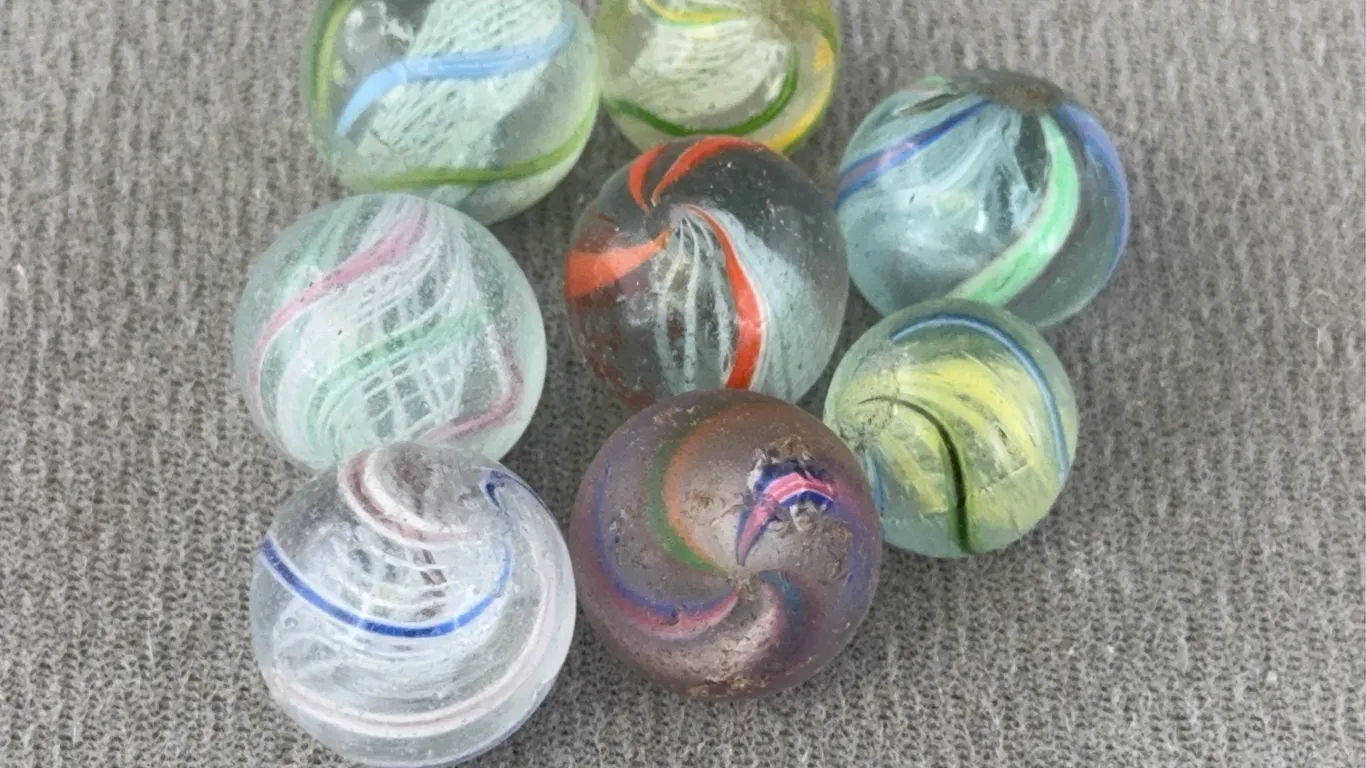 8 Swirl Glass Marbles, Appr. 1/2”D
