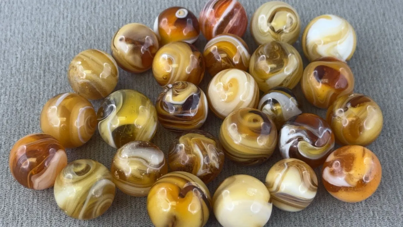 26 Brown Marbles W/ Swirls, Appr. 1/2-3/4” D