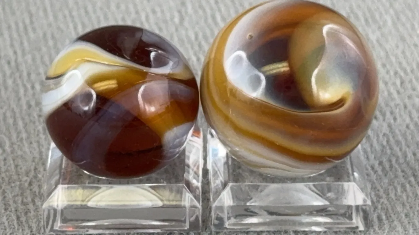 2 Brown Glass Marbles, Appr. 3/4-1” D