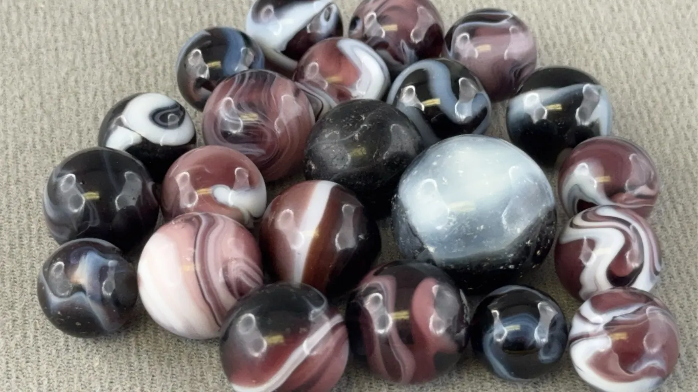 22 Purple Glass Marbles W/ Swirls, Appr. 1/2-3/4” D