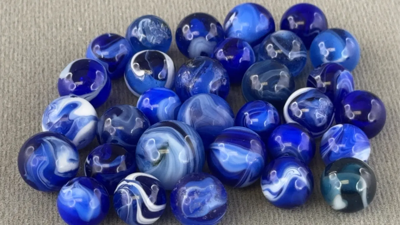31 Blue Glass Marbles, Appr. 3/4” D