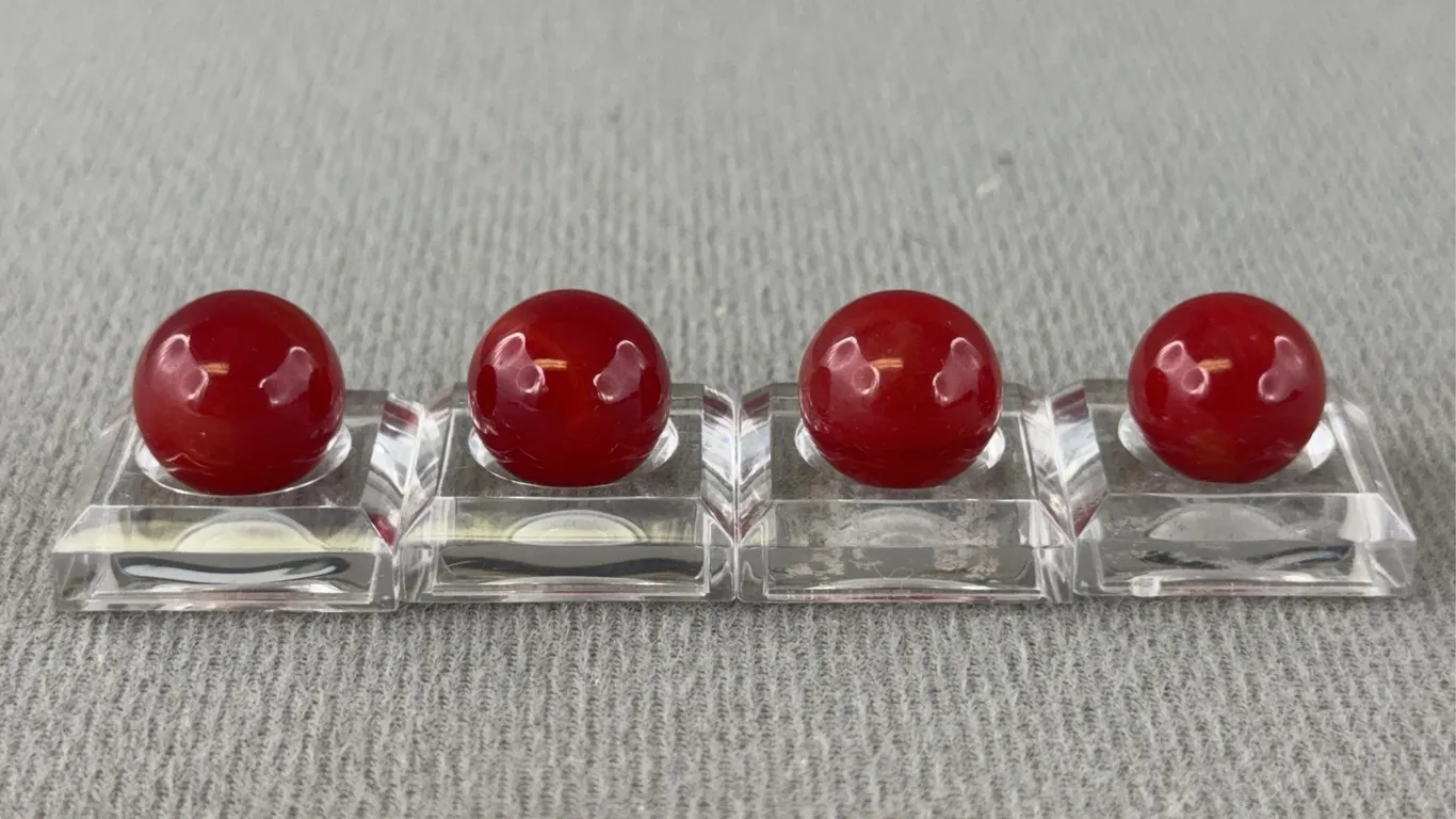 4 Red Slag Glass Marbles, Appr. 1/2” D