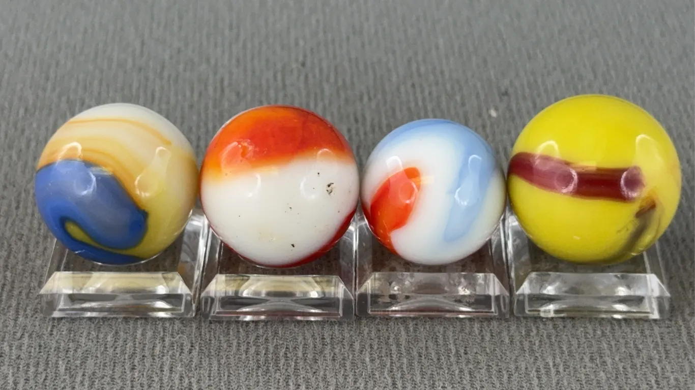 4 Multi Color Glass Marbles W/ Swirl, Appr. 3/4” D