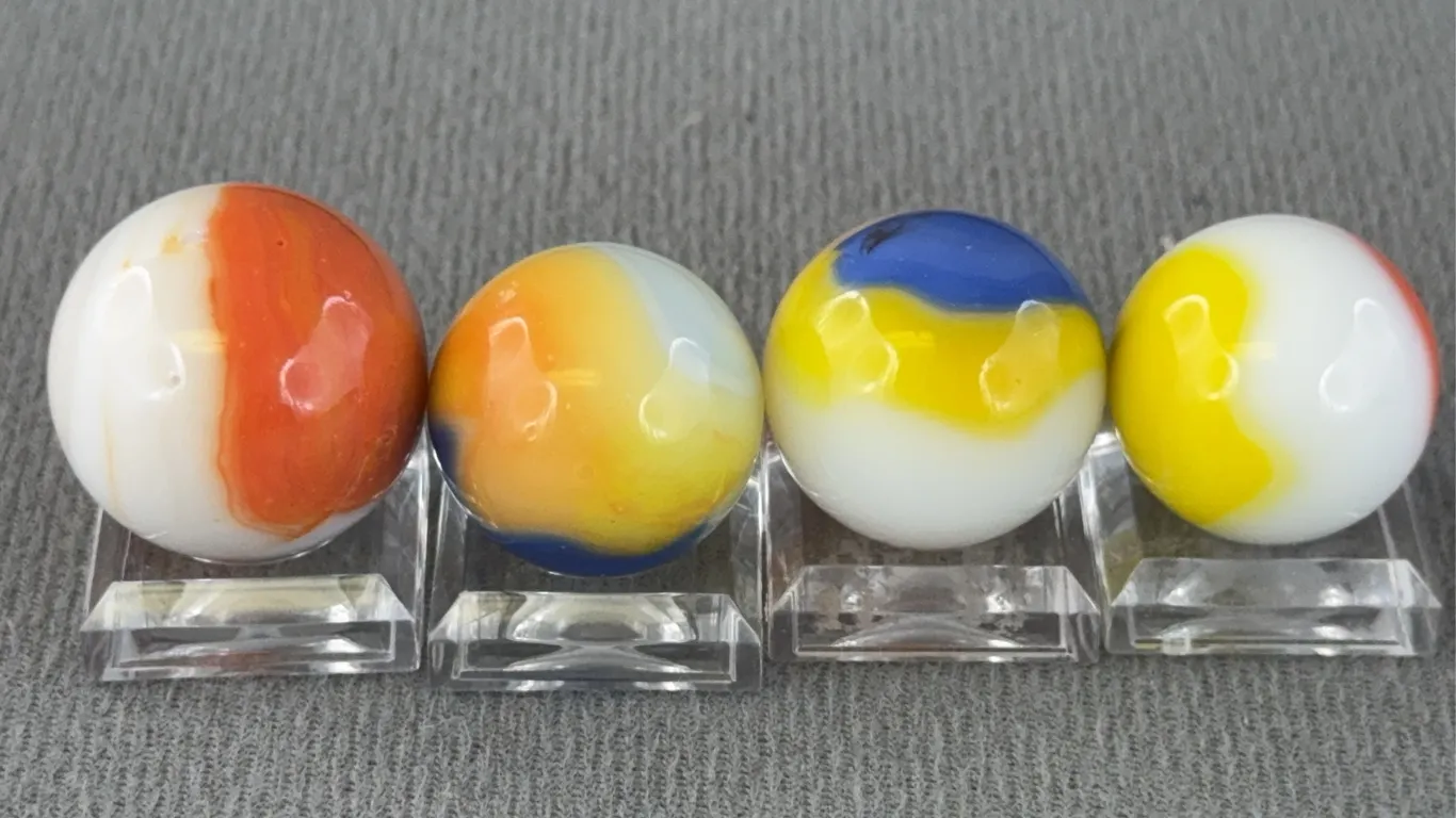 4 Multi Color Glass Marbles W/ Swirl, Appr. 3/4” D