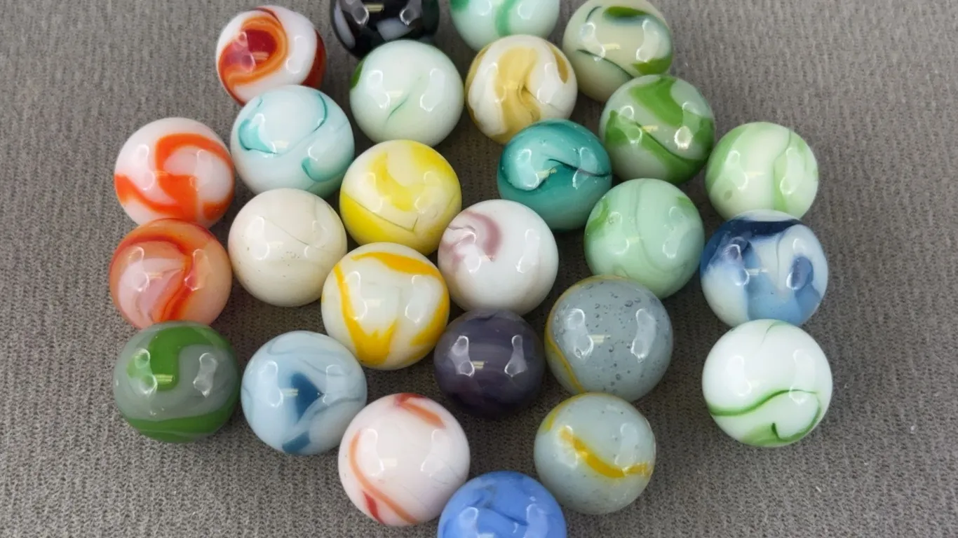 26 Glass Marbles W/ Swirls, Appr. 1/2” D