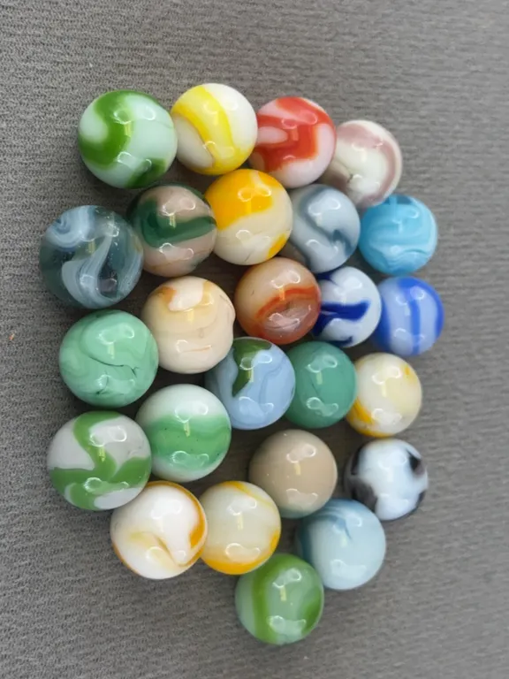 25 Glass Marbles W/ Swirls, Appr. 1/2” D