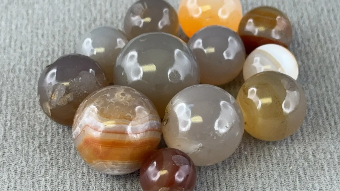 12 Agate Marbles, Appr. 1/2-3/4” D
