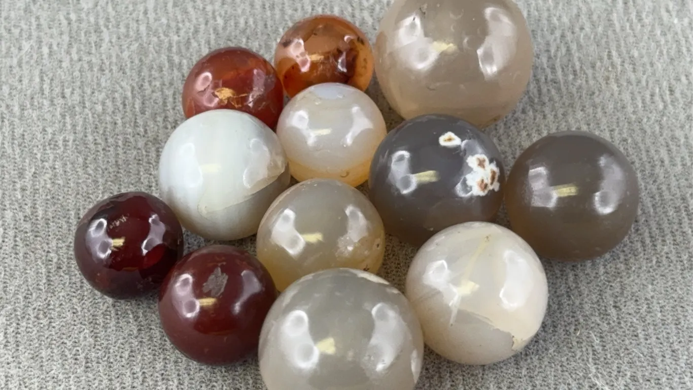 12 Agate Marbles, Appr. 1/2-3/4” D