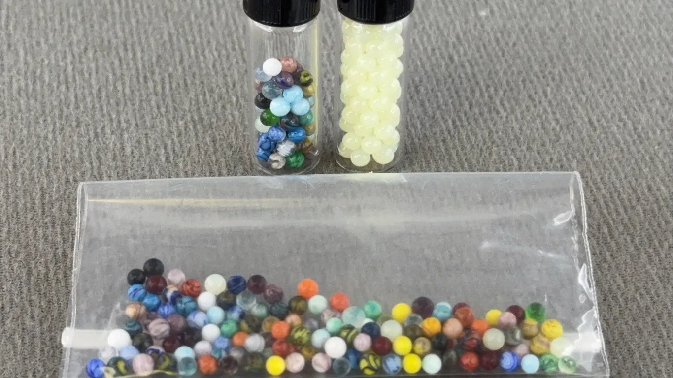 Multicolor and Clear Glass Marbles, W/ 2 Cases, Appr. 1 1/2” L