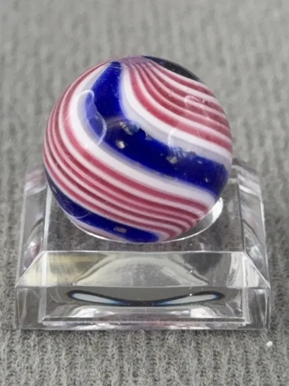 Red, White & Blue Mark Matthews Swirl Marble W/ Mica, Appr. 1/2” D