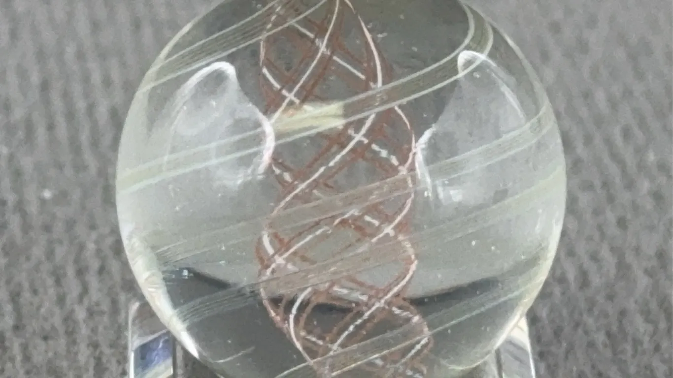 Swirl Glass Marble W/ Divided Ribbon Core, Appr. 3/4” D
