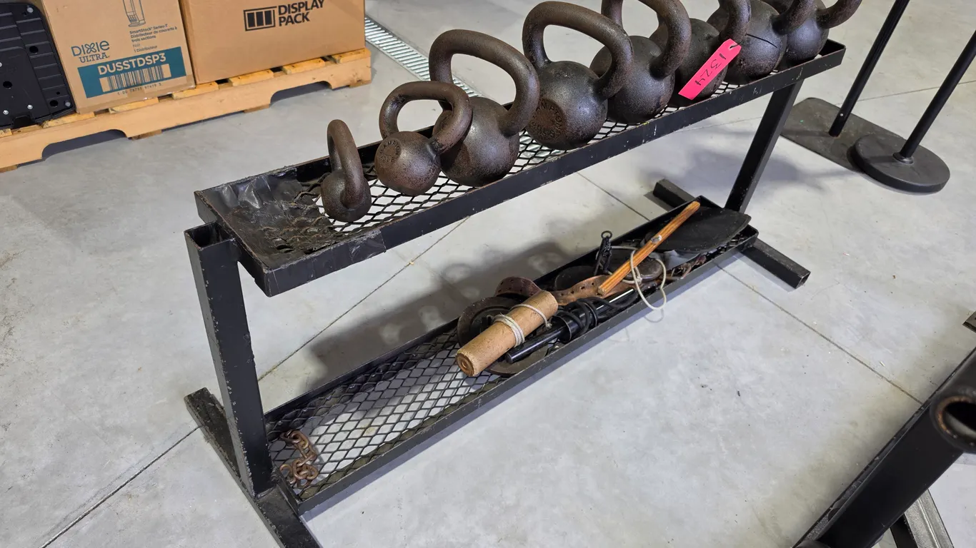 50, 45, 40, 35, 30, 15, 10, 5lb Kettle Bells with Stand, Buying All for One Money (1324) *Items Must