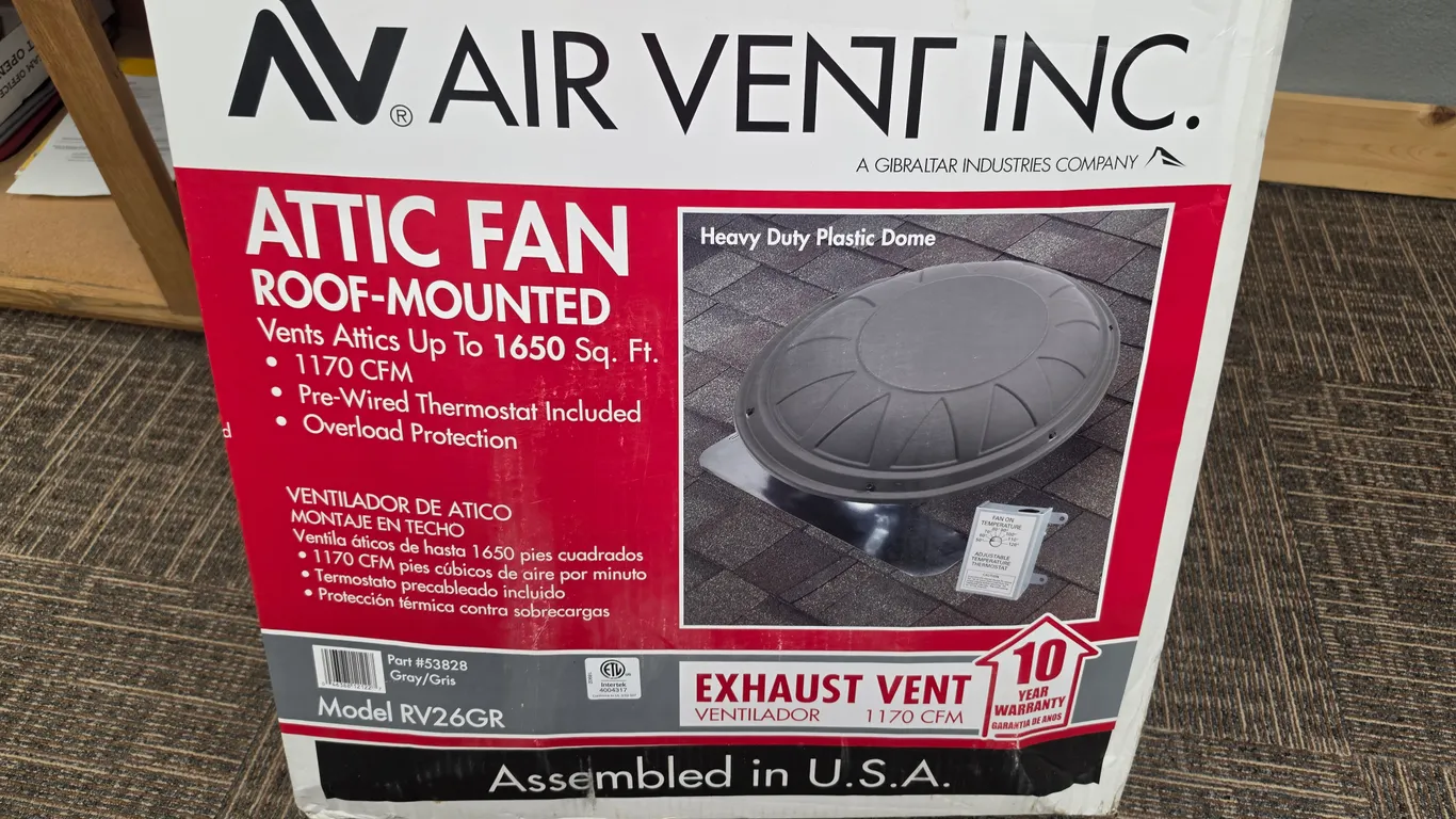 Roof Mounted Attaic Fan, 1170 CFM, Never Installed, *MUST BE PICKED UP BY FRIDAY, OCTOBER 23RD @ 4:0