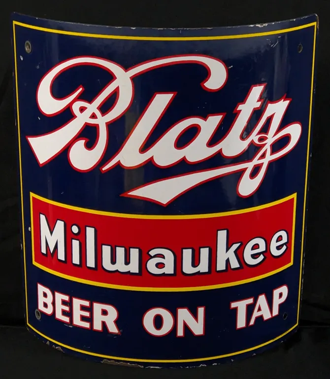 PORCELAIN CORNER SIGN BLATZ MILWAUKEE BEER ON TAP WISCONSIN