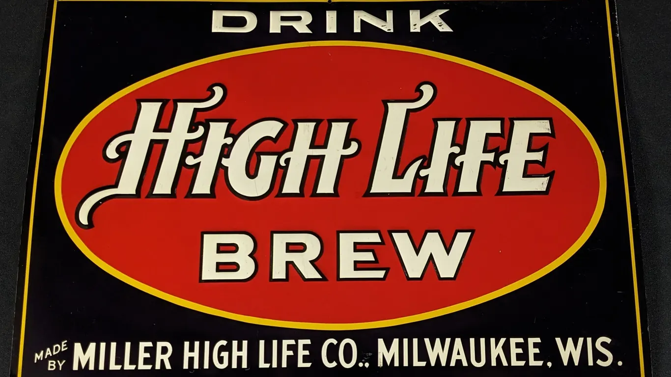 NOS EMBOSSED TIN (BEER) SIGN DRINK MILLER HIGH LIFE BREW MILWAUKEE WISCONSIN