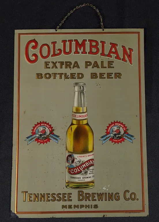PRE PROHIBITION EMBOSSED TIN SIGN COLUMBIAN EXTRA PALE BOTTLED BEER TENNESSEEE BREWING MEMPHIS