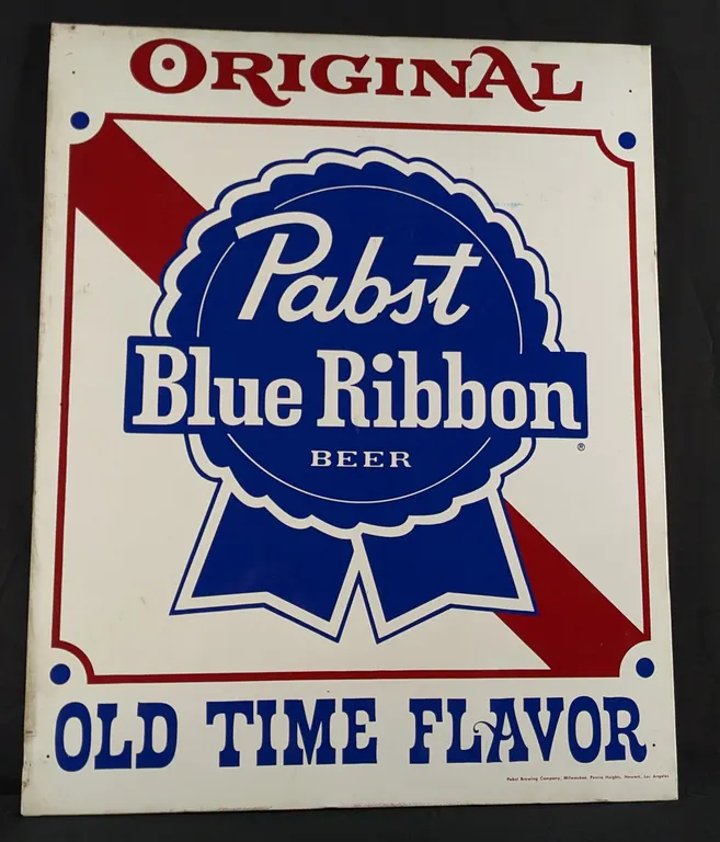 TIN SIGN ORIGINAL PABST BLUE RIBBON BEER OLD TIME FLAVOR