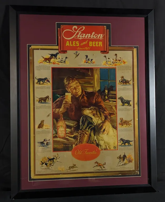 LARGE CARDSTOCK SIGN STANTON ALES & BEER TROY NEW YORK (HAROLD ANDERSON HUNTING DOGS)