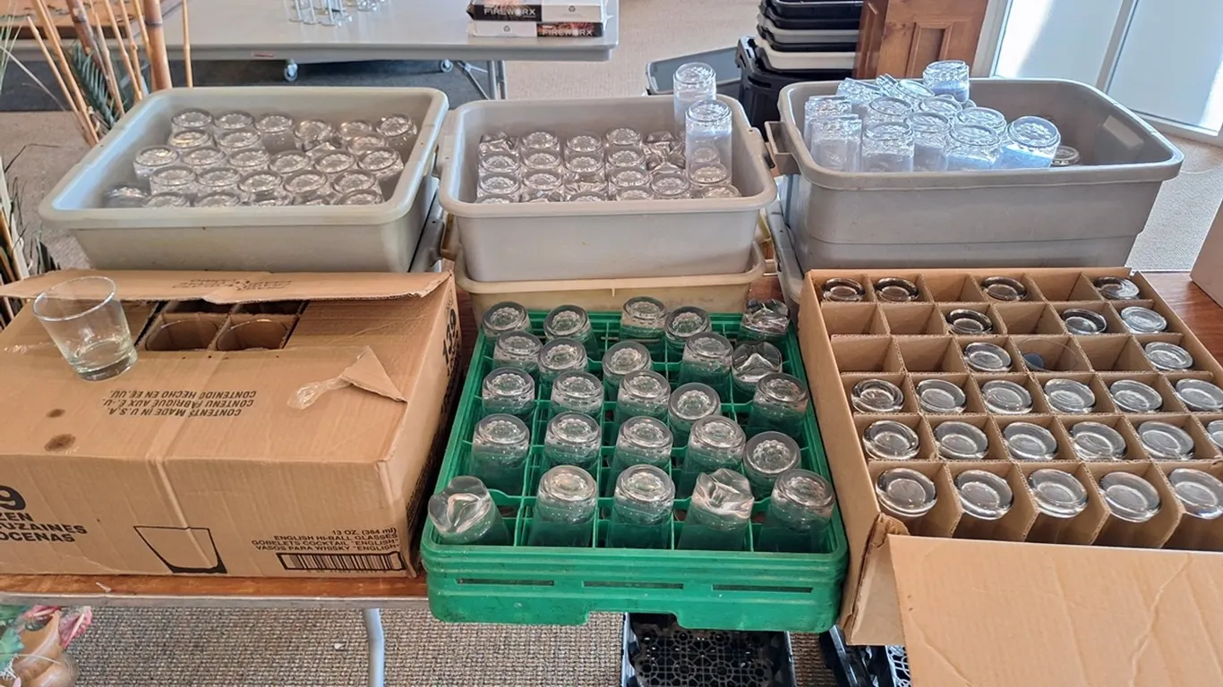 9 Bins/Boxes Assorted Glassware