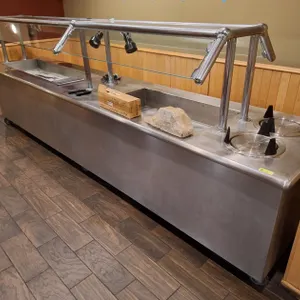 SS Heated Buffet on Wheels, Sneeze Guard, Plate Lowerators, 1 PH, 14'x36"