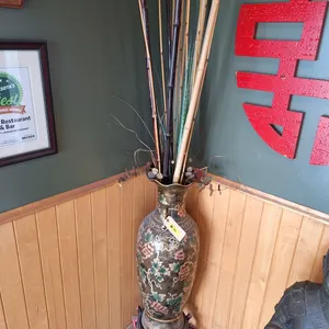 Asian Vase on Wood Stand 45" with Stick Decor