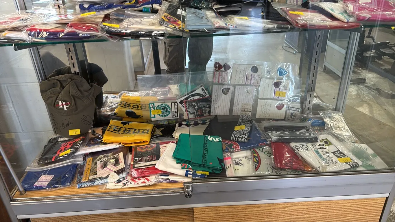 COLLECTION OF ASSORTED BANDANAS, TICKET STUBS, HAT & GUITAR PICKS: *MANY AUTOGRAPHED*