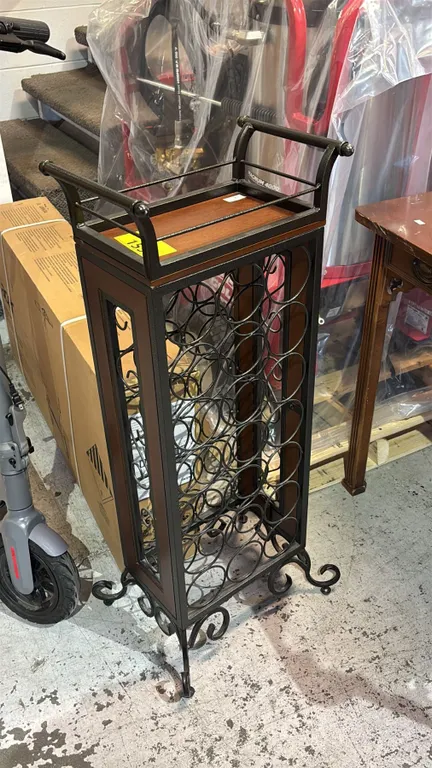 21-BOTTLE WOOD & METAL WINE RACK WITH REMOVABLE TRAY