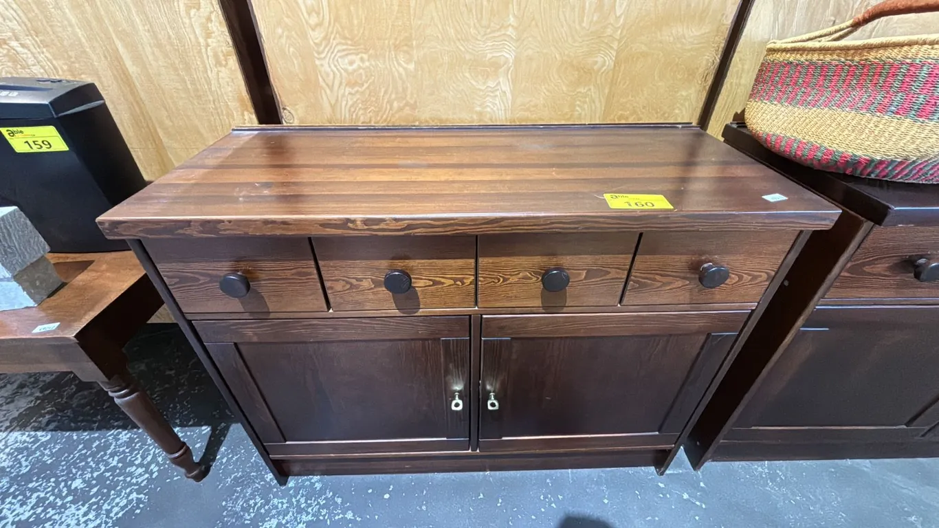 WOOD 4-DRAWER 2-DOOR STORAGE CABINET: APPROX. 47.5"W X 19.5"D X 37".5T