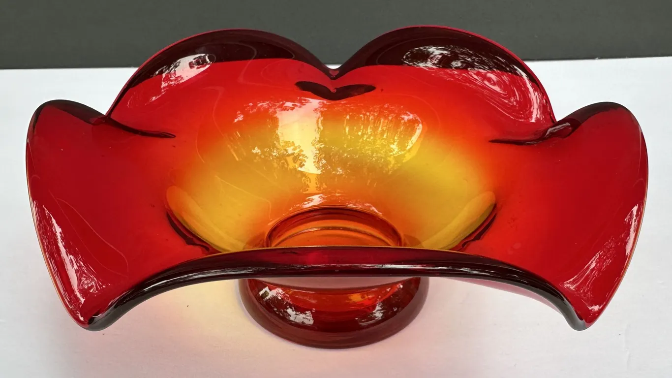 MCM Viking Cadmium Glass Amberina Centerpiece Bowl