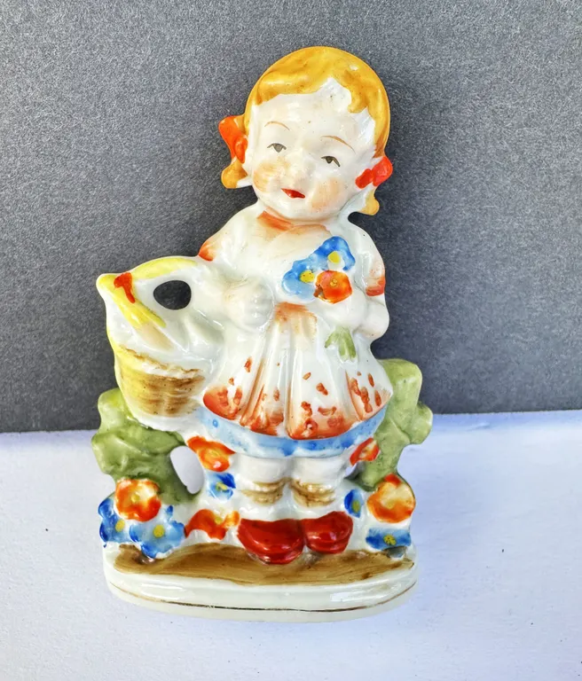 Made in Occupied Japan Girl w/ Flower Basket 3.5" Figurine