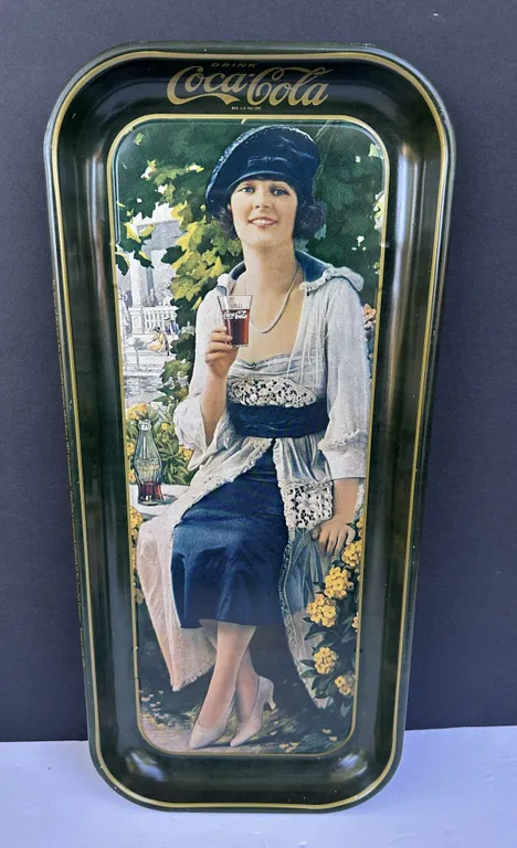 1973 Coca Cola Advertising Blue Dress Flapper Girl Serving Tray