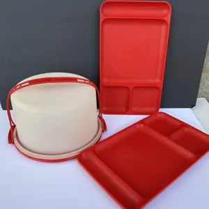 Tupperware Red Cake Carrier & Luncheon Dining Picnic Camping Trays